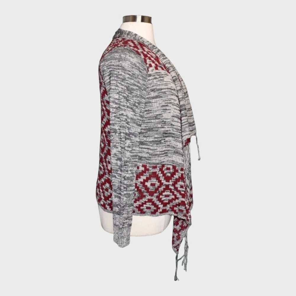 Eyeshadow Aztec Print Fringe Open Front Drape‎ Cardigan